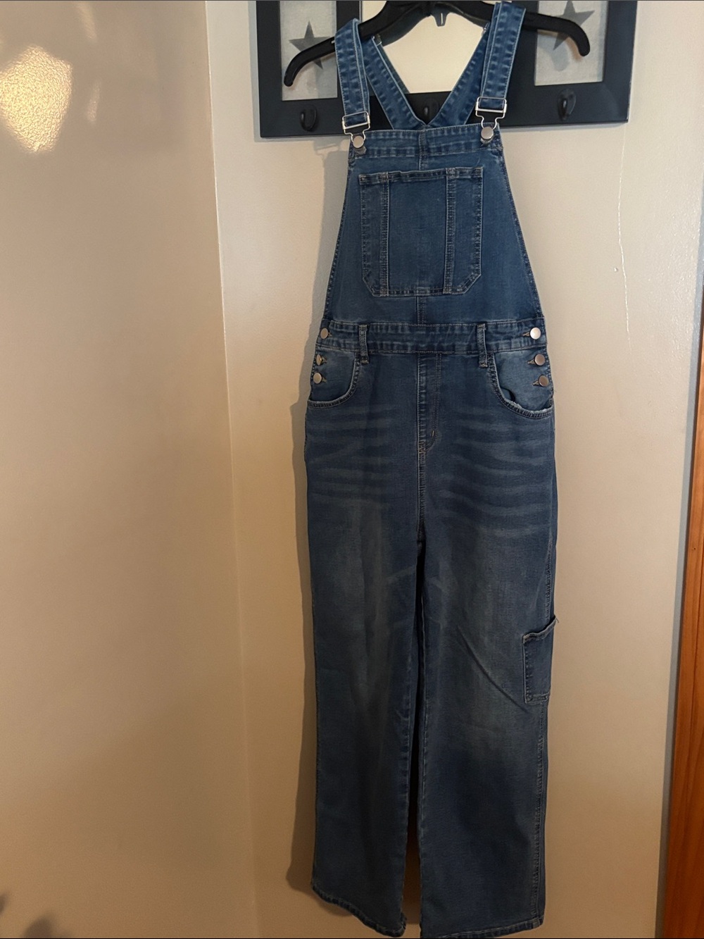 Flamingals Women's Denim Carpenter Overalls with Utility Pocket Size Large